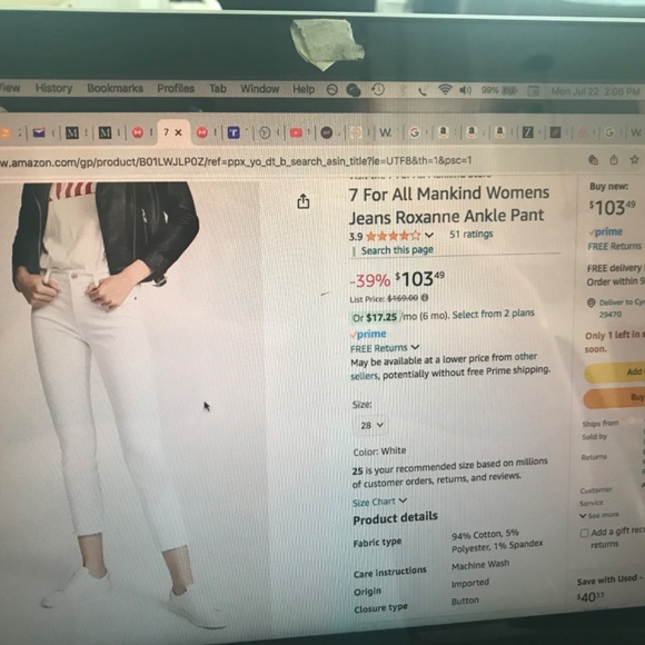 NWT 7 for All Mankind Roxanne Ankle jeans - Picture 10 of 13